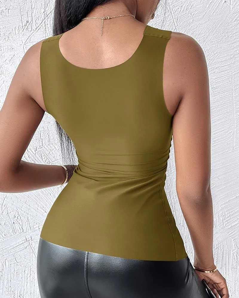 CHICME Womens U Neck Shapewear Built-in Bra Tank High Strechy Sleeveless Slim Fit Tops Camisole Workout Tops