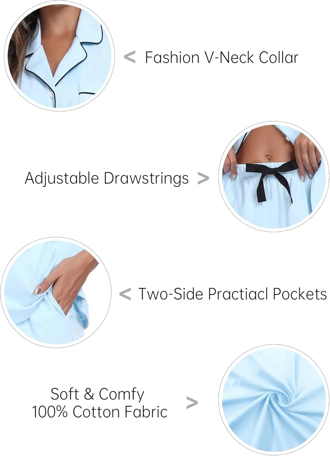 COLORFULLEAF Womens 100% Cotton Pajamas Short Set Soft Short Sleeve Sleepwear Button Down Summer Pjs Set with Pockets S-XXL