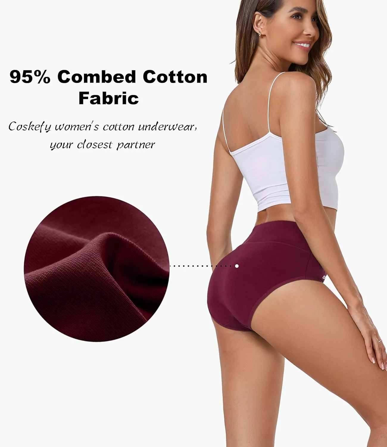 coskefy Women's High Waisted Cotton Underwear Soft Breathable Panties Stretch Briefs Ladies Panties 5 Pack