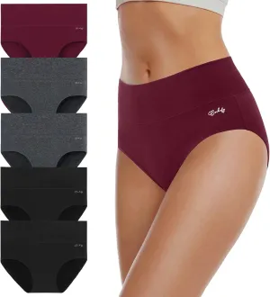 coskefy Women's High Waisted Cotton Underwear Soft Breathable Panties Stretch Briefs Ladies Panties 5 Pack