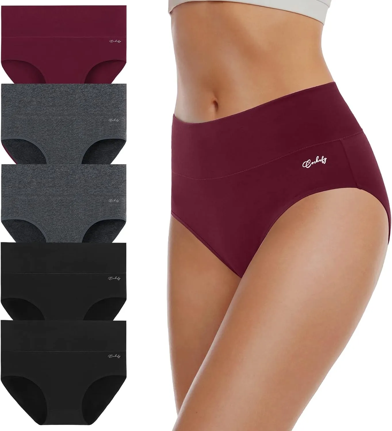 coskefy Women's High Waisted Cotton Underwear Soft Breathable Panties Stretch Briefs Ladies Panties 5 Pack