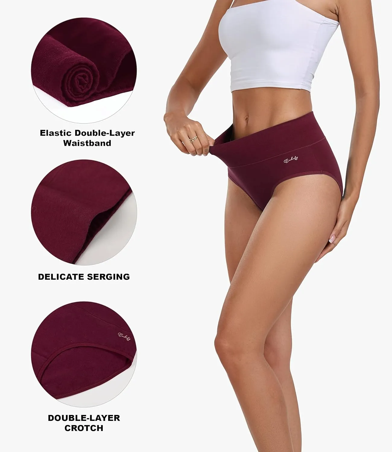 coskefy Women's High Waisted Cotton Underwear Soft Breathable Panties Stretch Briefs Ladies Panties 5 Pack