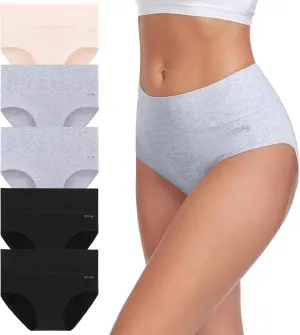 coskefy Women's High Waisted Cotton Underwear Soft Breathable Panties Stretch Briefs Ladies Panties 5 Pack