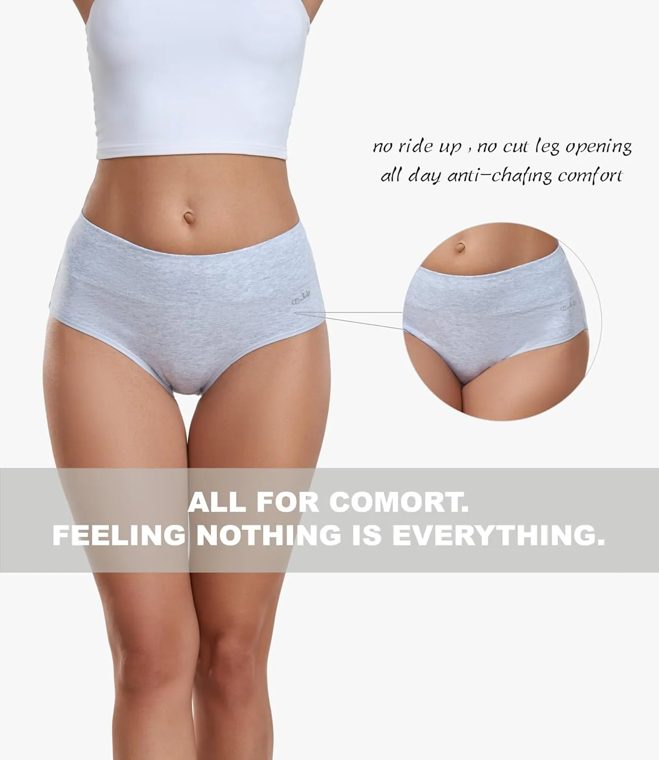 coskefy Women's High Waisted Cotton Underwear Soft Breathable Panties Stretch Briefs Ladies Panties 5 Pack