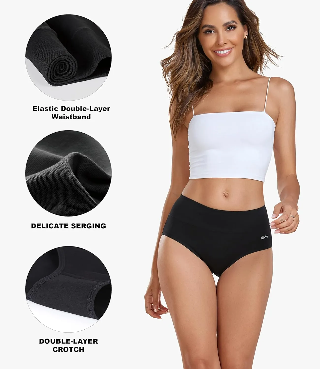 coskefy Women's High Waisted Cotton Underwear Soft Breathable Panties Stretch Briefs Ladies Panties 5 Pack