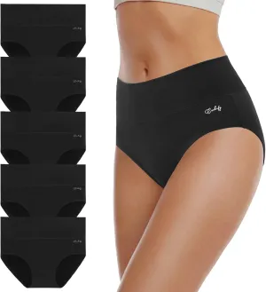 coskefy Women's High Waisted Cotton Underwear Soft Breathable Panties Stretch Briefs Ladies Panties 5 Pack