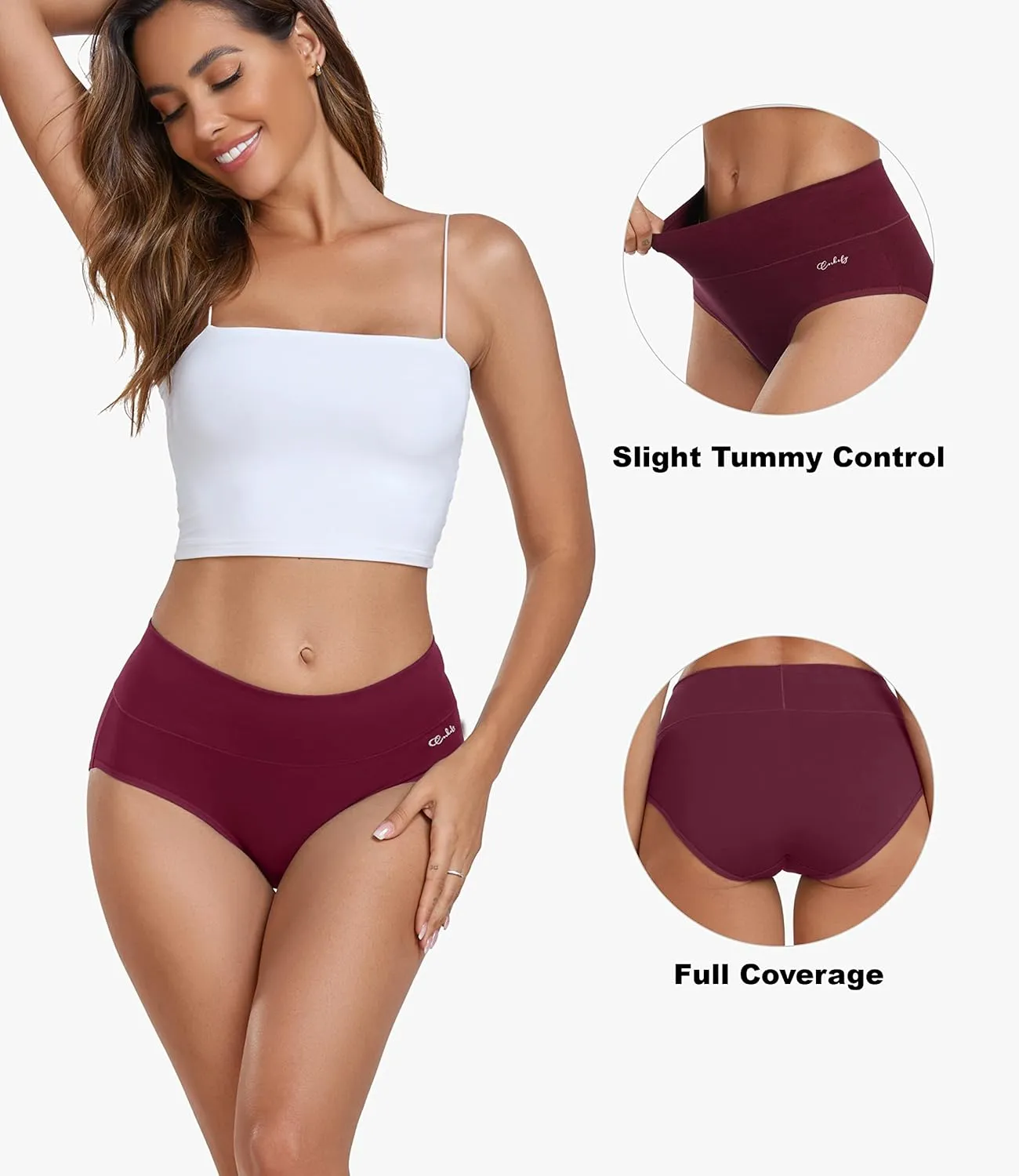 coskefy Women's High Waisted Cotton Underwear Soft Breathable Panties Stretch Briefs Ladies Panties 5 Pack