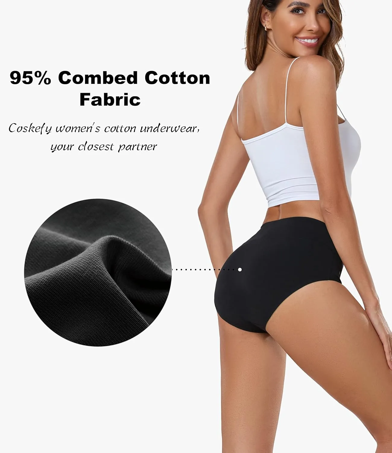 coskefy Women's High Waisted Cotton Underwear Soft Breathable Panties Stretch Briefs Ladies Panties 5 Pack