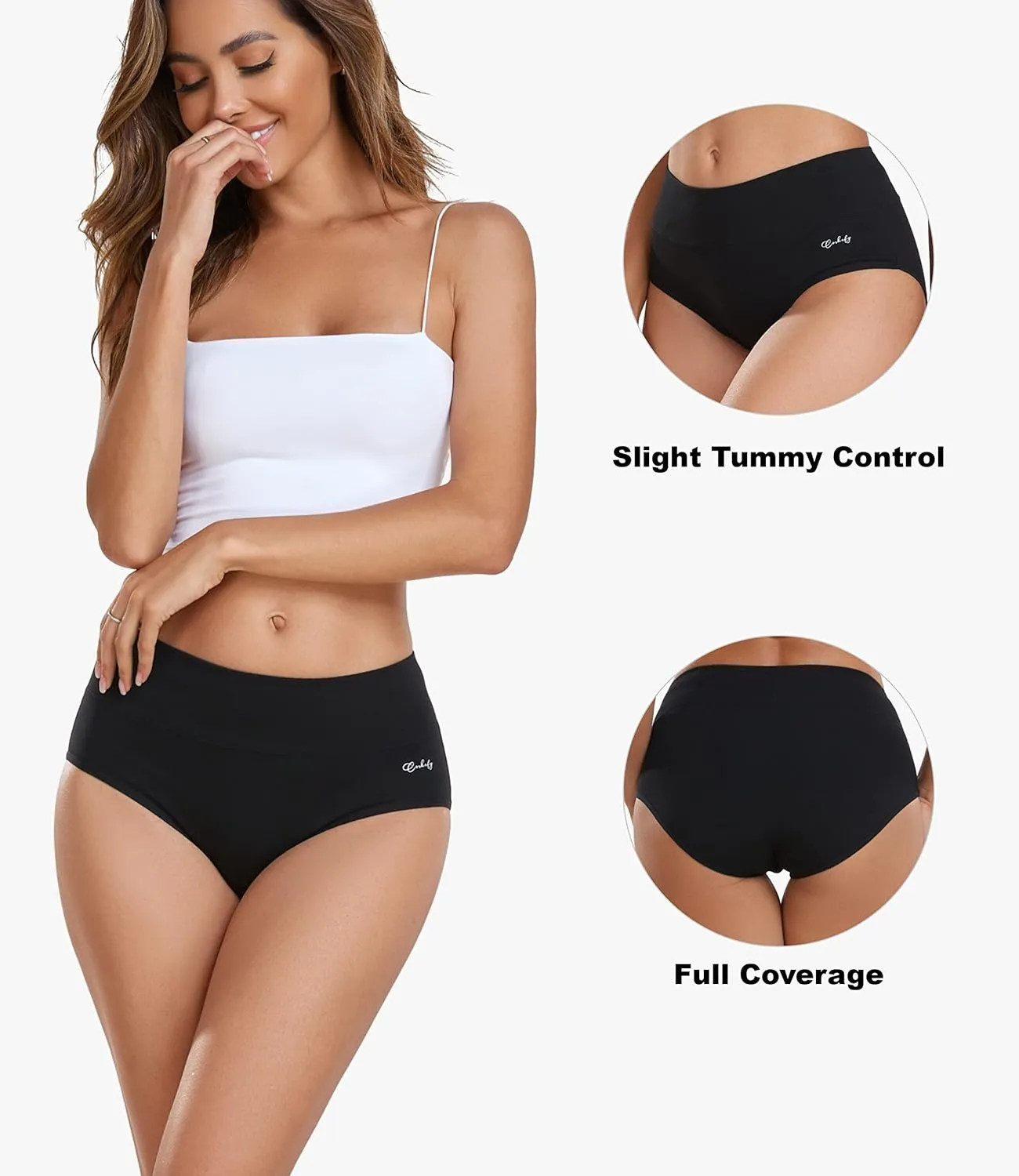 coskefy Women's High Waisted Cotton Underwear Soft Breathable Panties Stretch Briefs Ladies Panties 5 Pack
