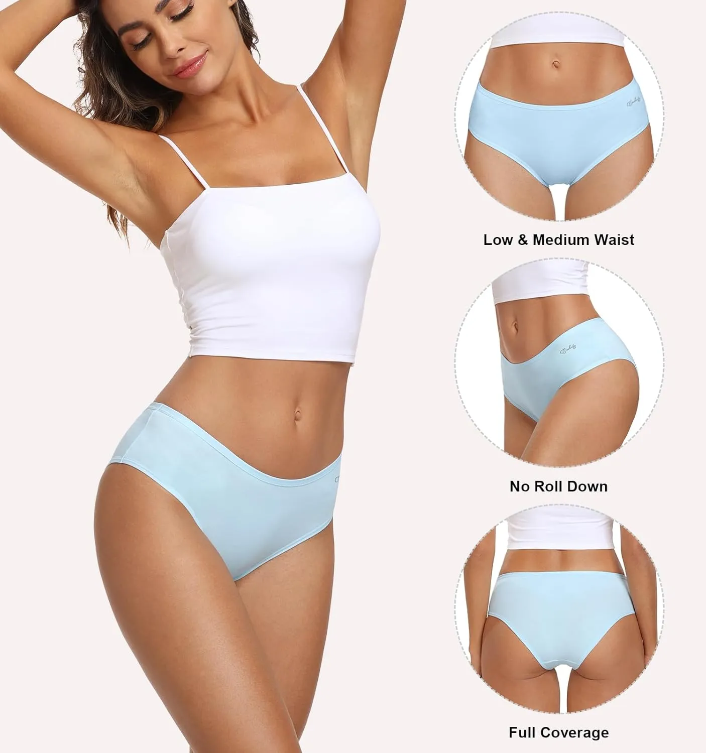 coskefy Women's Underwear Cotton Hipster Panties Low Rise Briefs Soft Strench Breathable Ladies Bikini Underwear 6 Pack