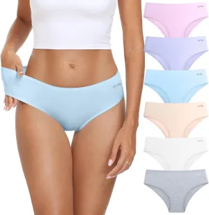 coskefy Women's Underwear Cotton Hipster Panties Low Rise Briefs Soft Strench Breathable Ladies Bikini Underwear 6 Pack