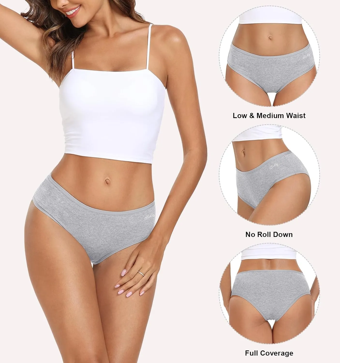 coskefy Women's Underwear Cotton Hipster Panties Low Rise Briefs Soft Strench Breathable Ladies Bikini Underwear 6 Pack