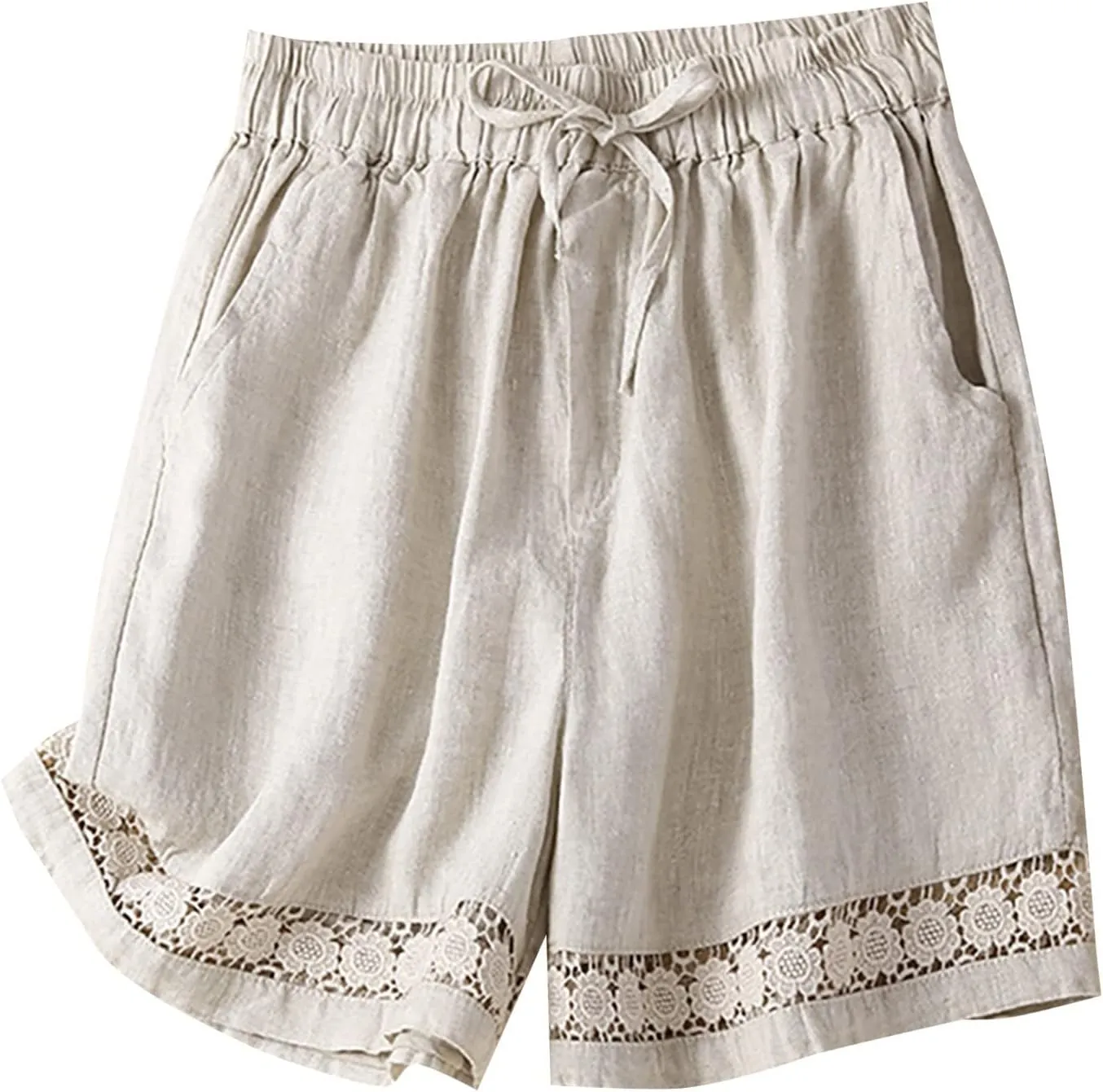 Cotton Linen Shorts for Women Comfy Drawstring High Waist Shorts Loose Wide Leg Casual Summer Short Pants with Pocket