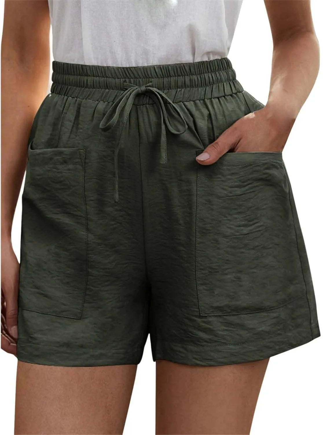 Cotton Linen Shorts for Women Summer Casual High Waisted Drawstring Beach Shorts Lightweight Baggy Trendy Short Pants