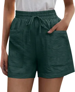 Cotton Linen Shorts for Women Summer Casual High Waisted Drawstring Beach Shorts Lightweight Baggy Trendy Short Pants