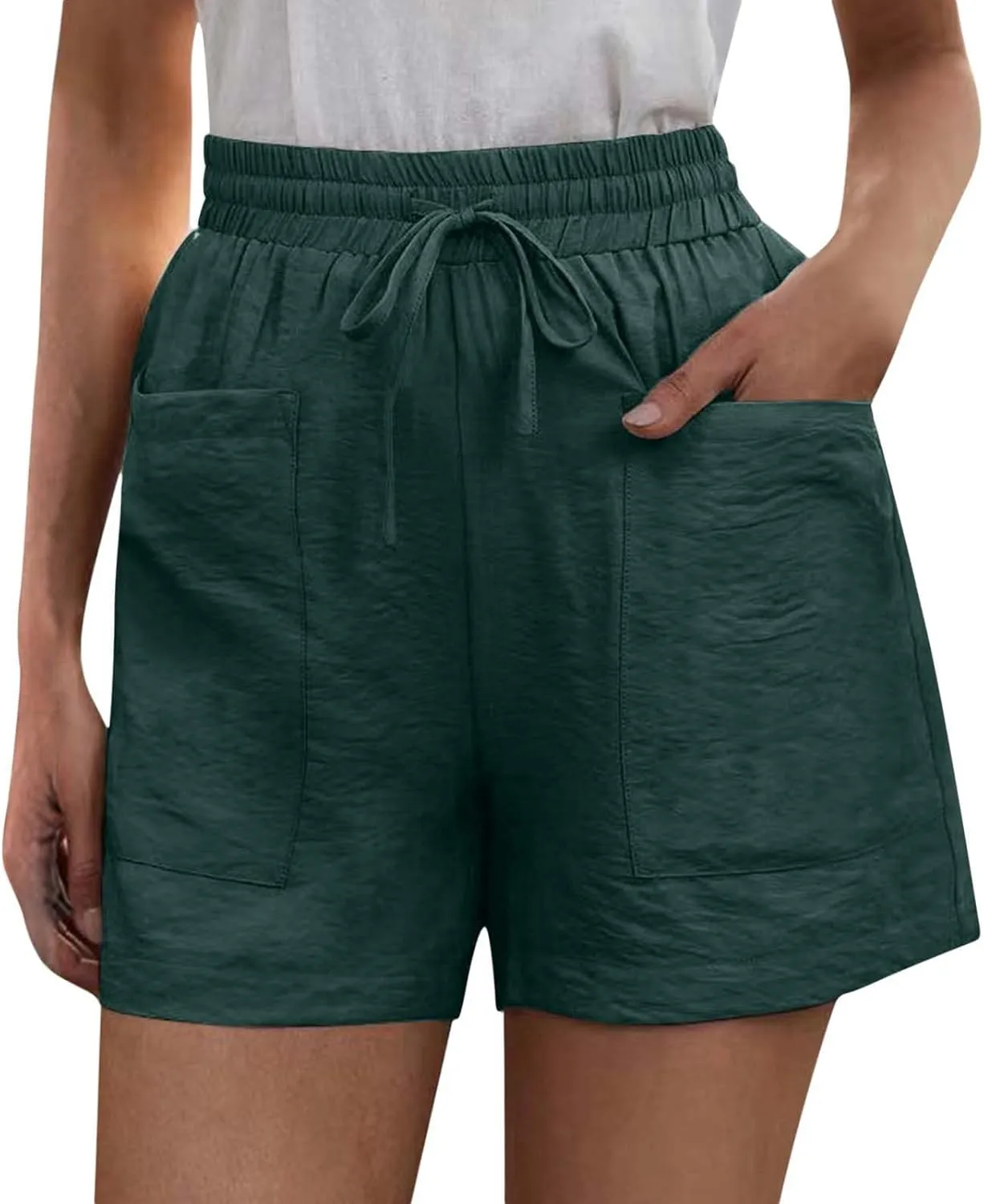 Cotton Linen Shorts for Women Summer Casual High Waisted Drawstring Beach Shorts Lightweight Baggy Trendy Short Pants