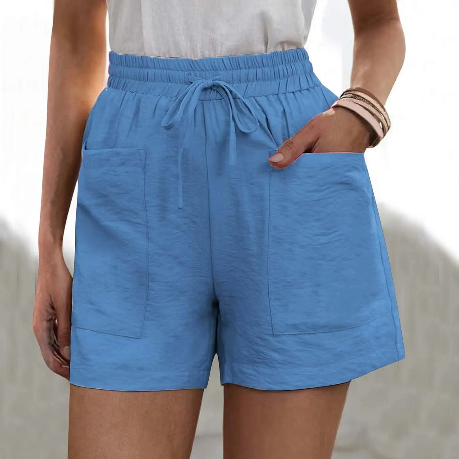 Cotton Linen Shorts for Women Summer Casual High Waisted Drawstring Beach Shorts Lightweight Baggy Trendy Short Pants