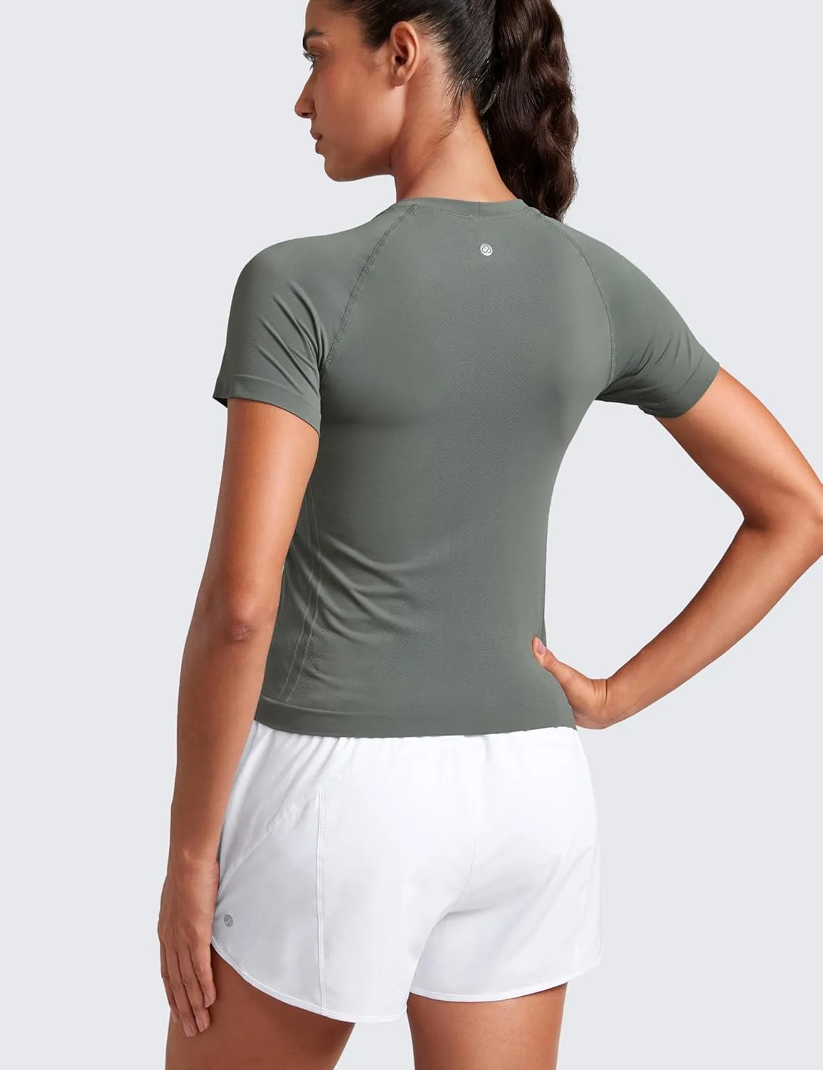 CRZ YOGA Seamless Short Sleeve Shirts for Women Breathable Running Workout Tops Athletic Gym Yoga Basic T-Shirts