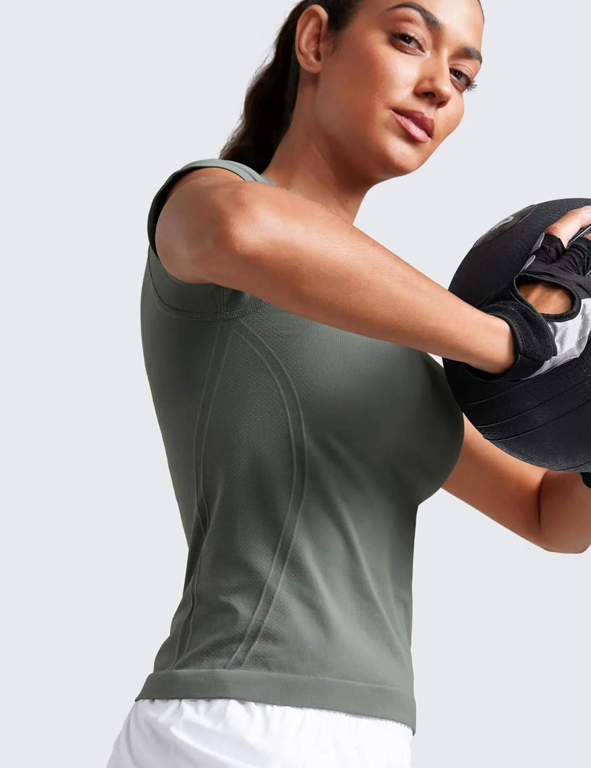 CRZ YOGA Seamless Short Sleeve Shirts for Women Breathable Running Workout Tops Athletic Gym Yoga Basic T-Shirts