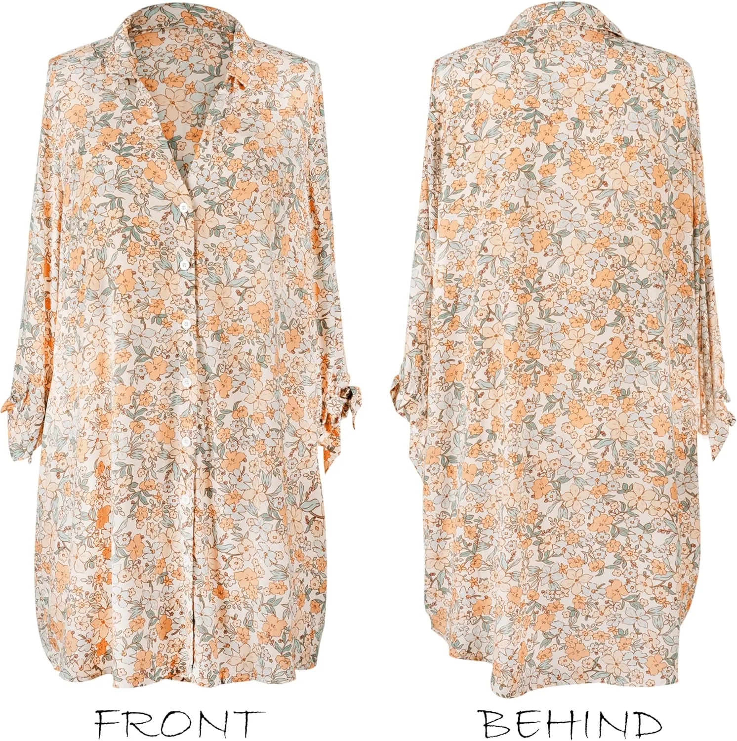 CUPSHE Women Mini Summer Dress Cover Up Oversize Floral Shirt 3/4 Sleeve Cuff Tie Button Down Beach Dresses Cover Up Top