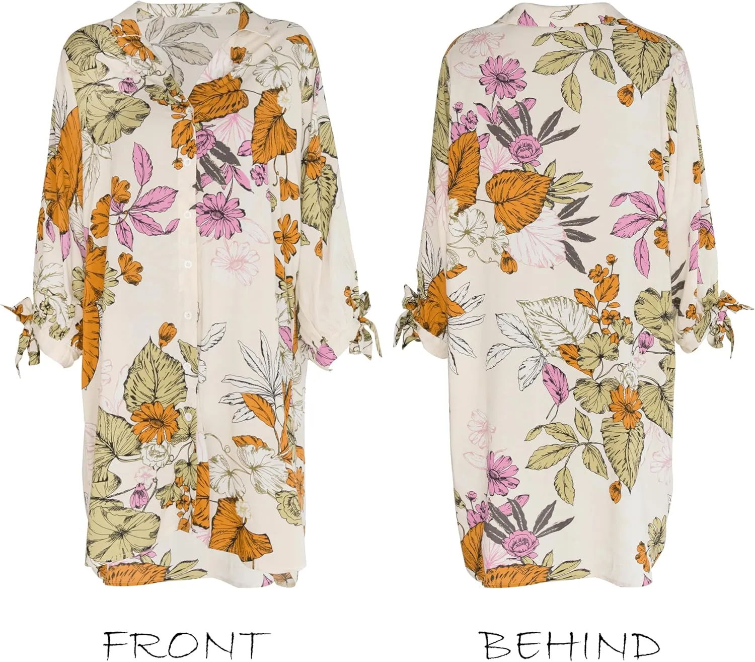 CUPSHE Women Mini Summer Dress Cover Up Oversize Floral Shirt 3/4 Sleeve Cuff Tie Button Down Beach Dresses Cover Up Top