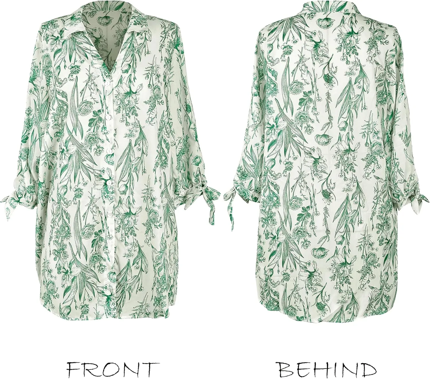 CUPSHE Women Mini Summer Dress Cover Up Oversize Floral Shirt 3/4 Sleeve Cuff Tie Button Down Beach Dresses Cover Up Top