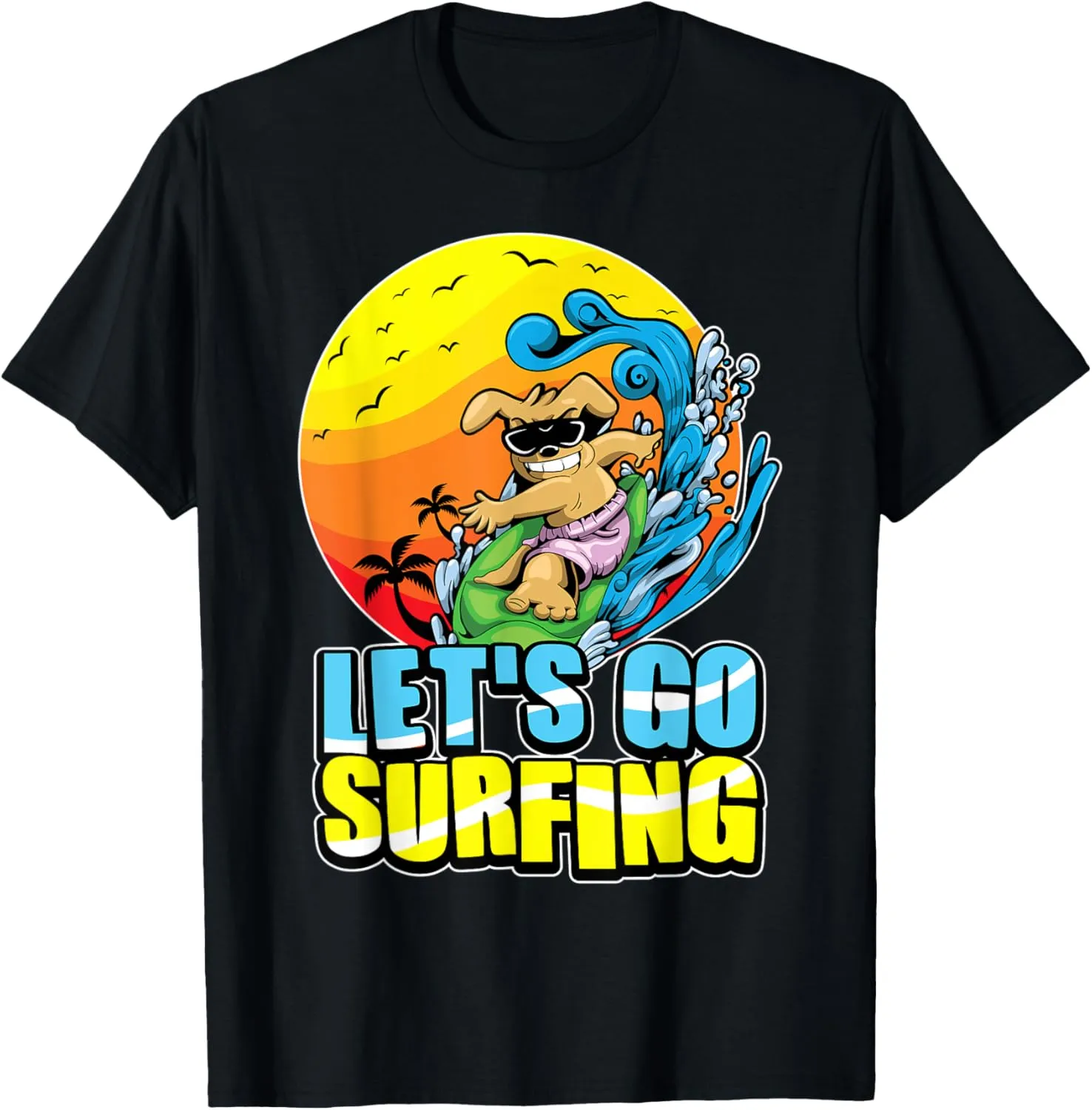Cute Dog Surfer Surfboarding Puppy Surfing Ocean And Waves T-Shirt