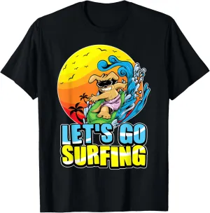 Cute Dog Surfer Surfboarding Puppy Surfing Ocean And Waves T-Shirt