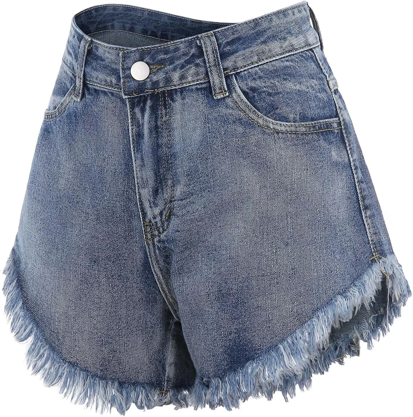 Denim Shorts for Women Ripped Raw Hem High Waisted Distressed Jean Shorts Stretchy Summer Hot Short Jeans with Pockets