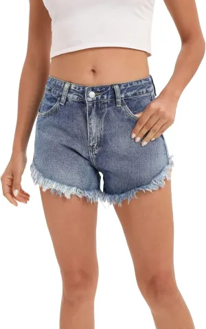 Denim Shorts for Women Ripped Raw Hem High Waisted Distressed Jean Shorts Stretchy Summer Hot Short Jeans with Pockets