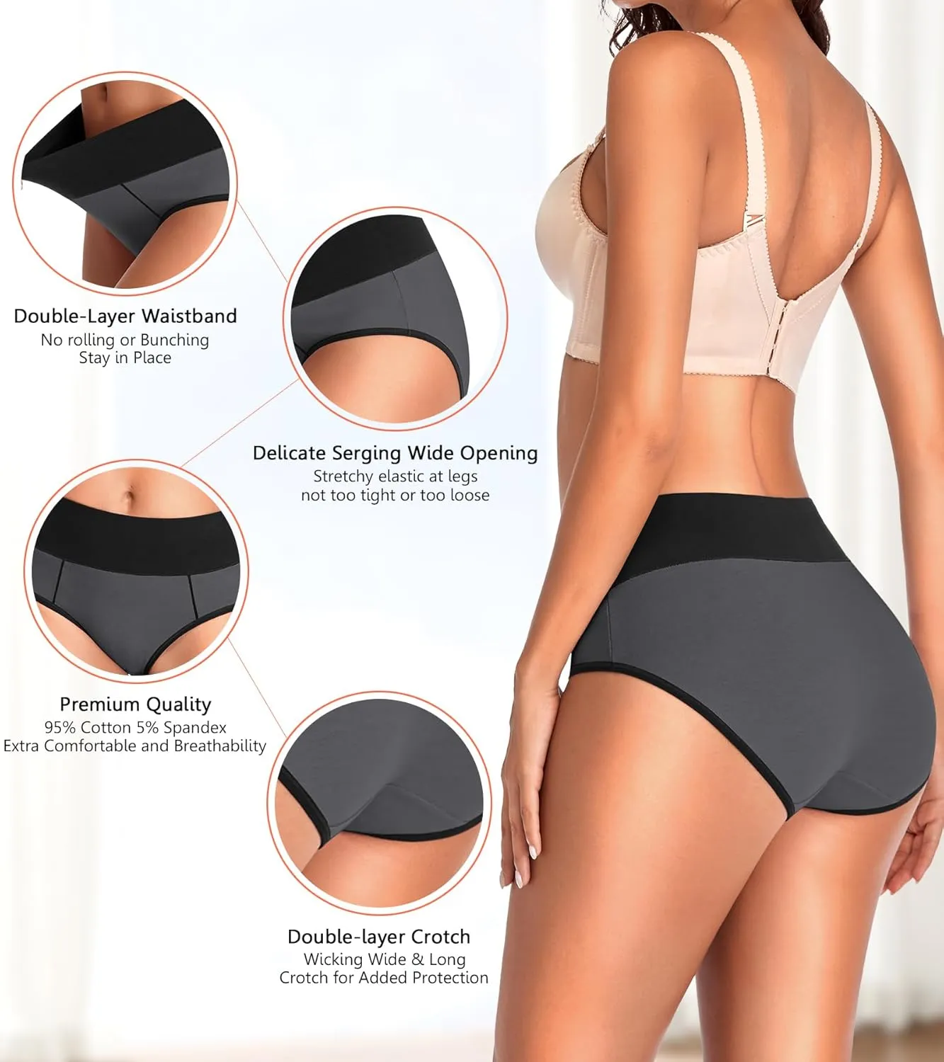 Eiggam Underwear for Women Cotton High Waist Panties Full Coverage Briefs Soft Strech Ladies Breathable Panties-Multi Pack