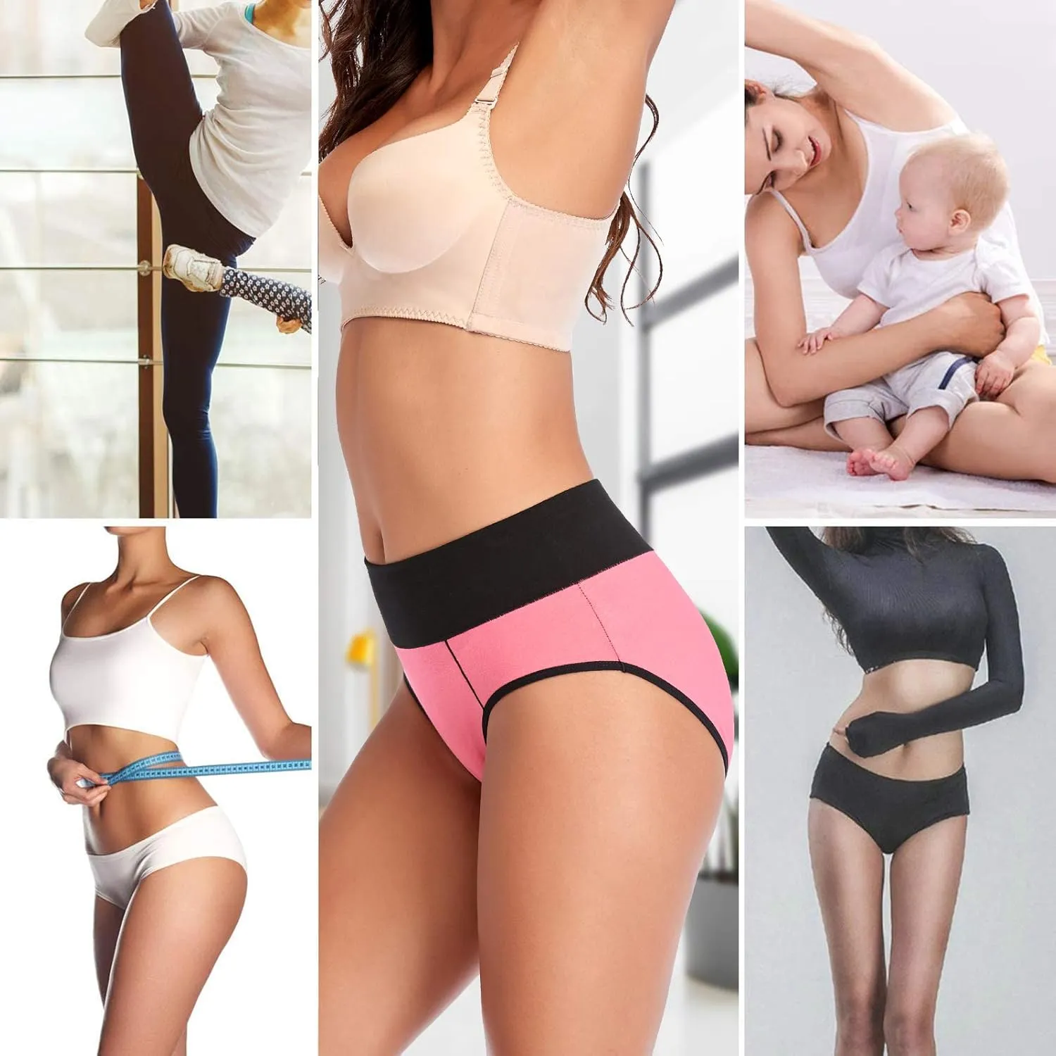 Eiggam Underwear for Women Cotton High Waist Panties Full Coverage Briefs Soft Strech Ladies Breathable Panties-Multi Pack