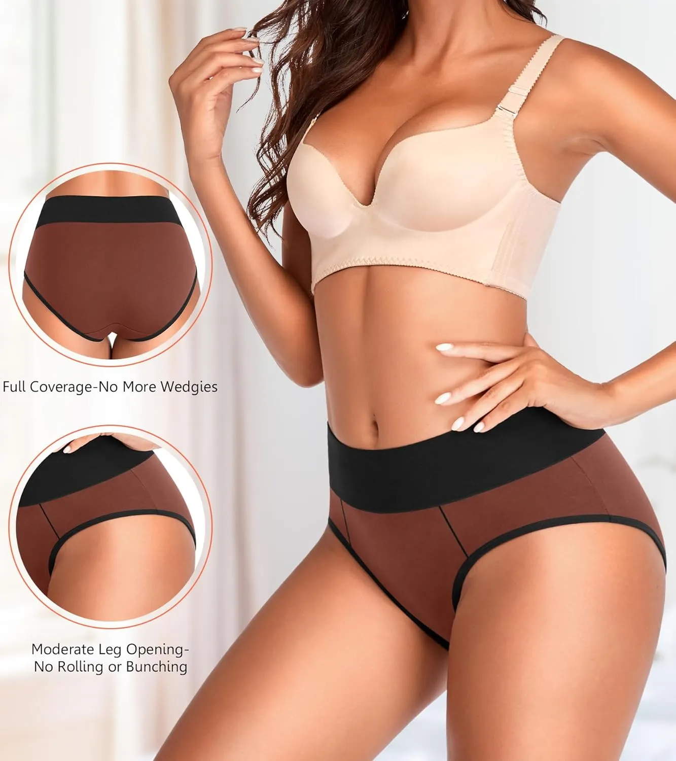 Eiggam Underwear for Women Cotton High Waist Panties Full Coverage Briefs Soft Strech Ladies Breathable Panties-Multi Pack