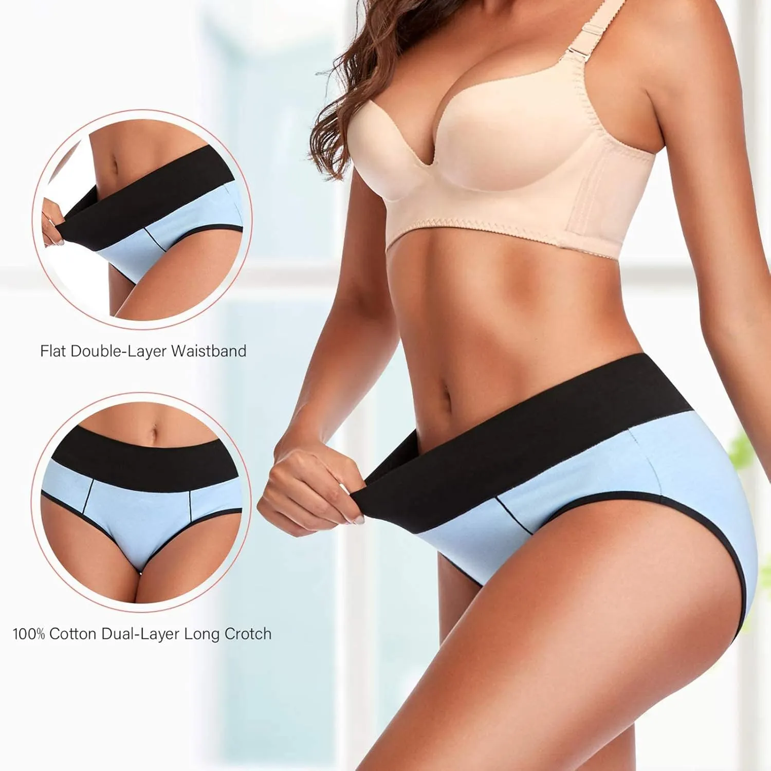 Eiggam Underwear for Women Cotton High Waist Panties Full Coverage Briefs Soft Strech Ladies Breathable Panties-Multi Pack