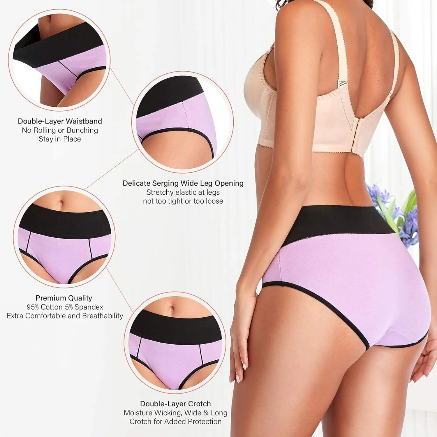 Eiggam Underwear for Women Cotton High Waist Panties Full Coverage Briefs Soft Strech Ladies Breathable Panties-Multi Pack
