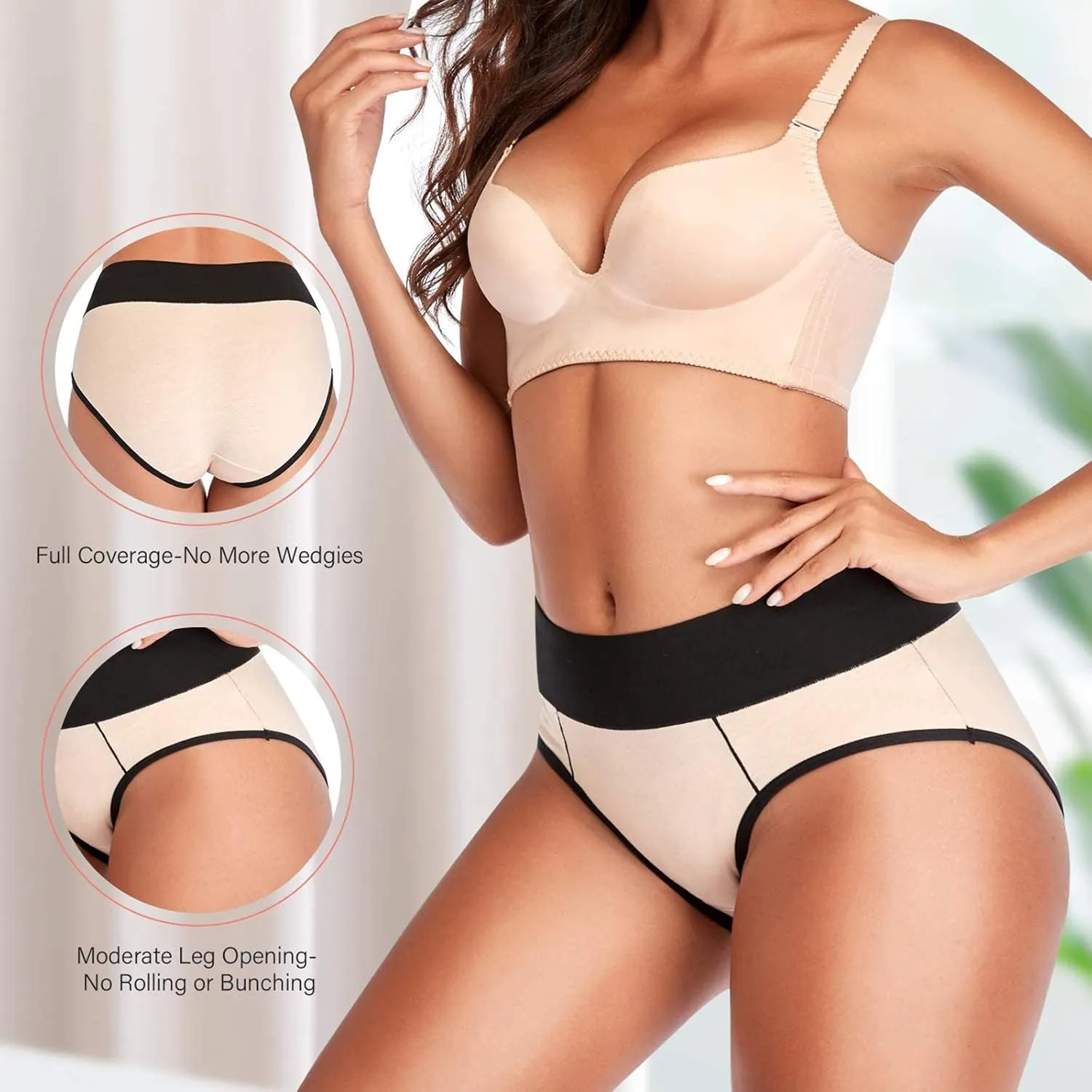 Eiggam Underwear for Women Cotton High Waist Panties Full Coverage Briefs Soft Strech Ladies Breathable Panties-Multi Pack