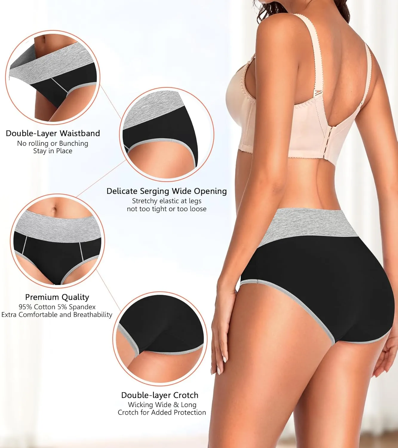 Eiggam Underwear for Women Cotton High Waist Panties Full Coverage Briefs Soft Strech Ladies Breathable Panties-Multi Pack