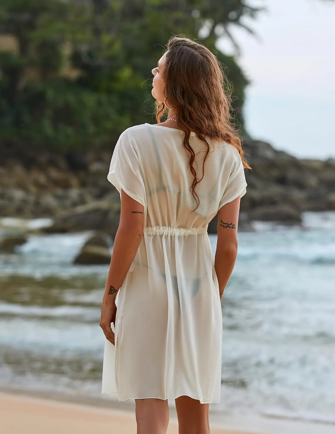 Ekouaer Bathing Suit Cover Up Chiffon Swim Suit Coverup Tie Front Sheer Beach Kimono Coverups Swimwear Cardigans
