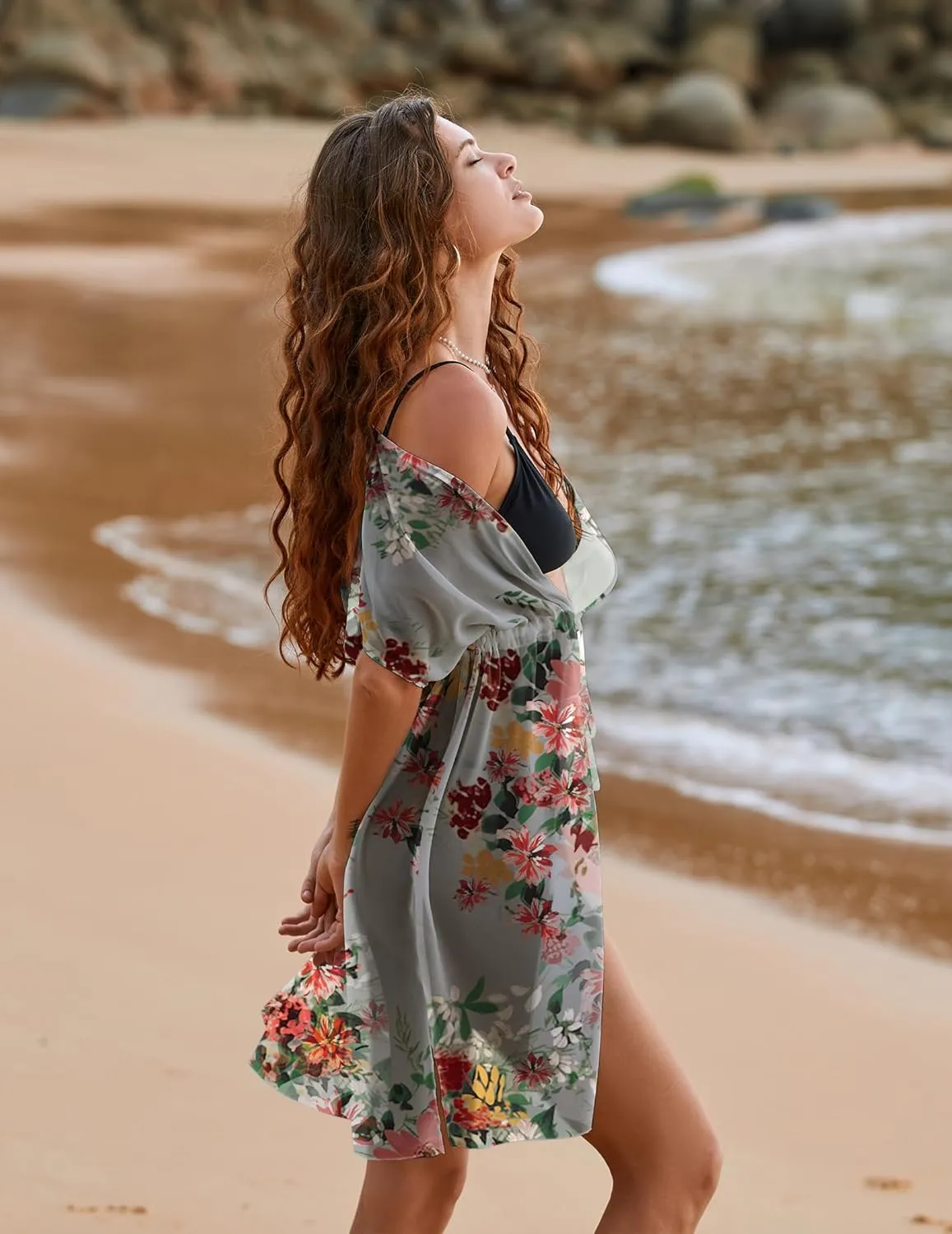 Ekouaer Bathing Suit Cover Up Chiffon Swim Suit Coverup Tie Front Sheer Beach Kimono Coverups Swimwear Cardigans