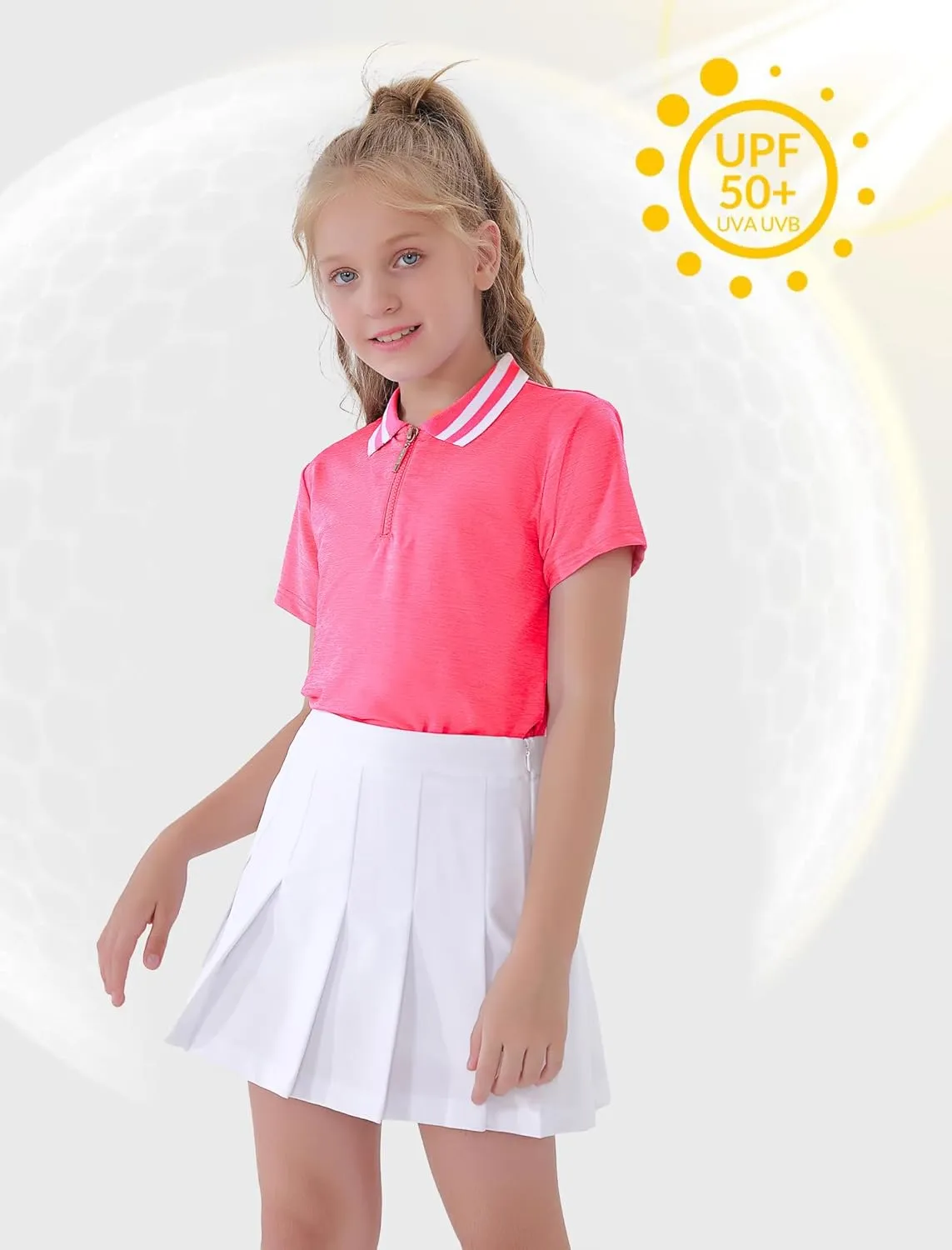 EXARUS Girls' Golf Sleeveless Shirts Polo Tennis Kids V-Neck Athletic Workout Tank Tops UPF 50  Quick Dry Golf Clothes