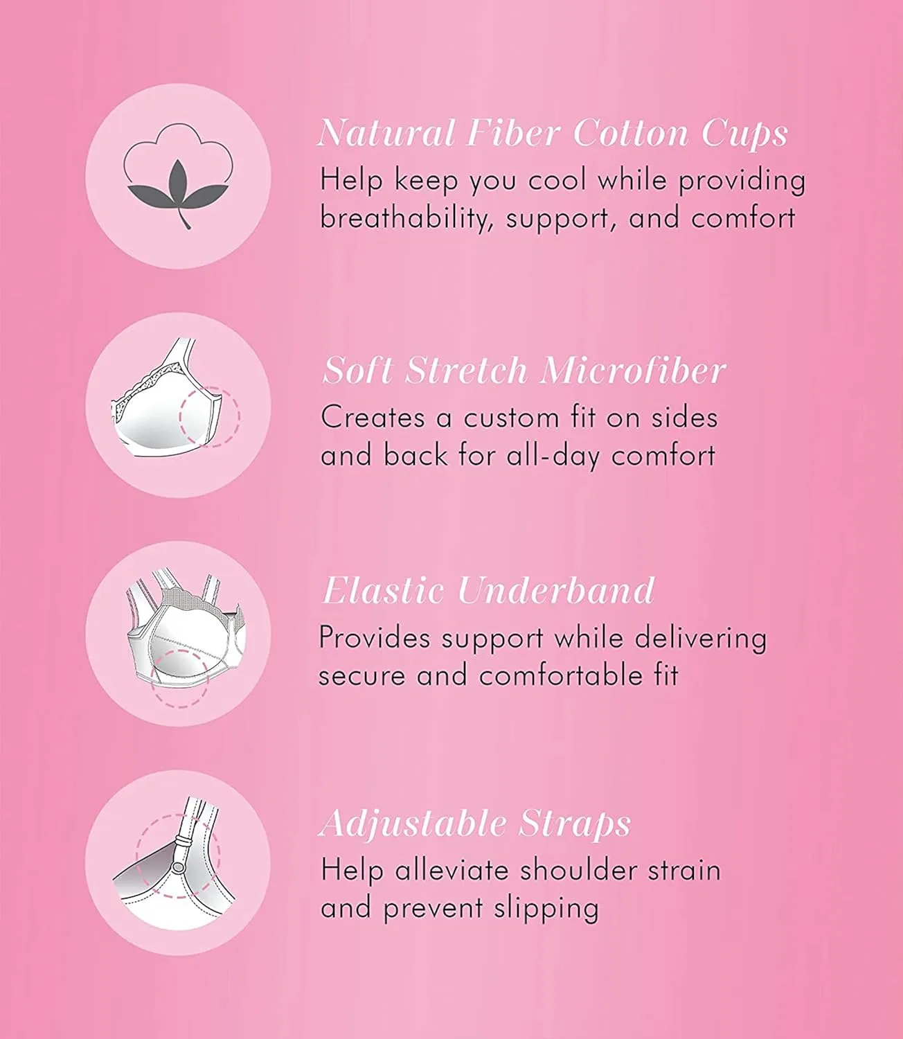 Exquisite Form 5100535 Fully Cotton Soft Cup Wireless Full-Coverage Bra with Back Closure & Lace
