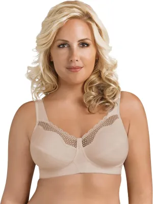 Exquisite Form 5100535 Fully Cotton Soft Cup Wireless Full-Coverage Bra with Back Closure & Lace