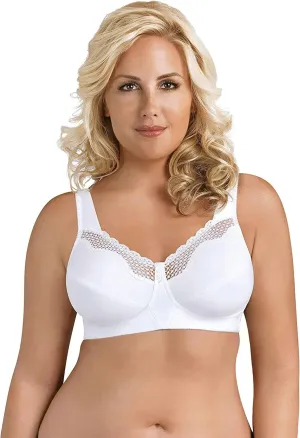 Exquisite Form 5100535 Fully Cotton Soft Cup Wireless Full-Coverage Bra with Back Closure & Lace