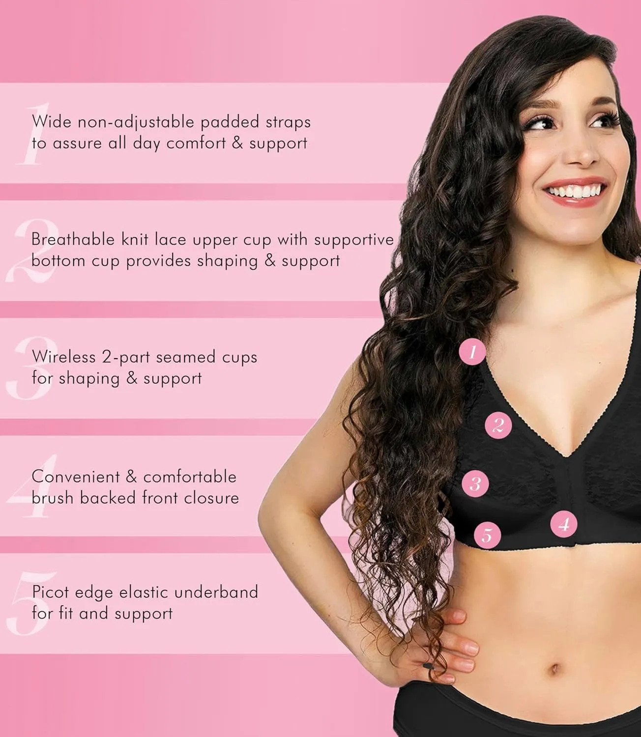 Exquisite Form 5100565 FULLY Lace Wireless Back & Posture Support Bra with Front Closure
