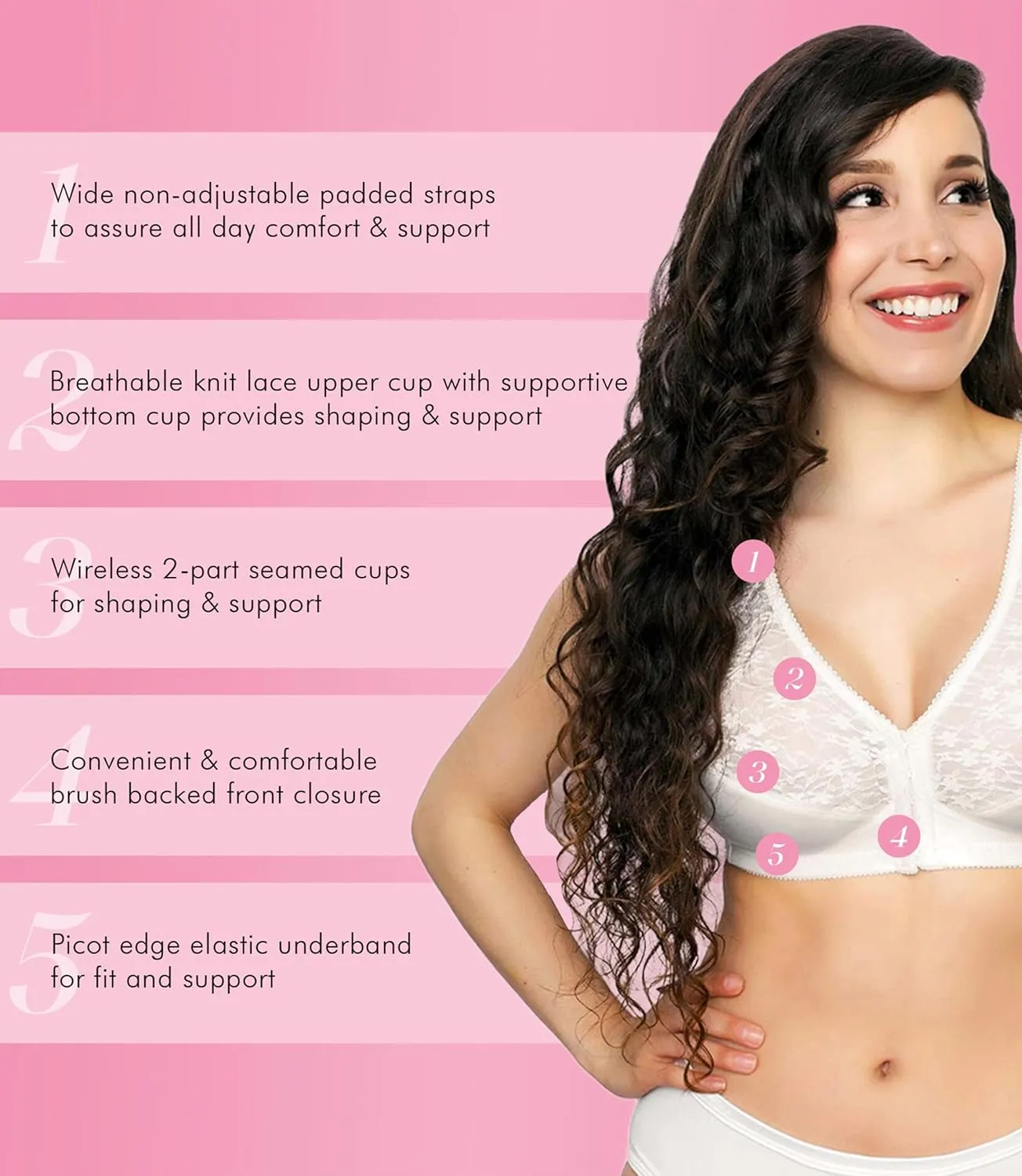 Exquisite Form 5100565 FULLY Lace Wireless Back & Posture Support Bra with Front Closure