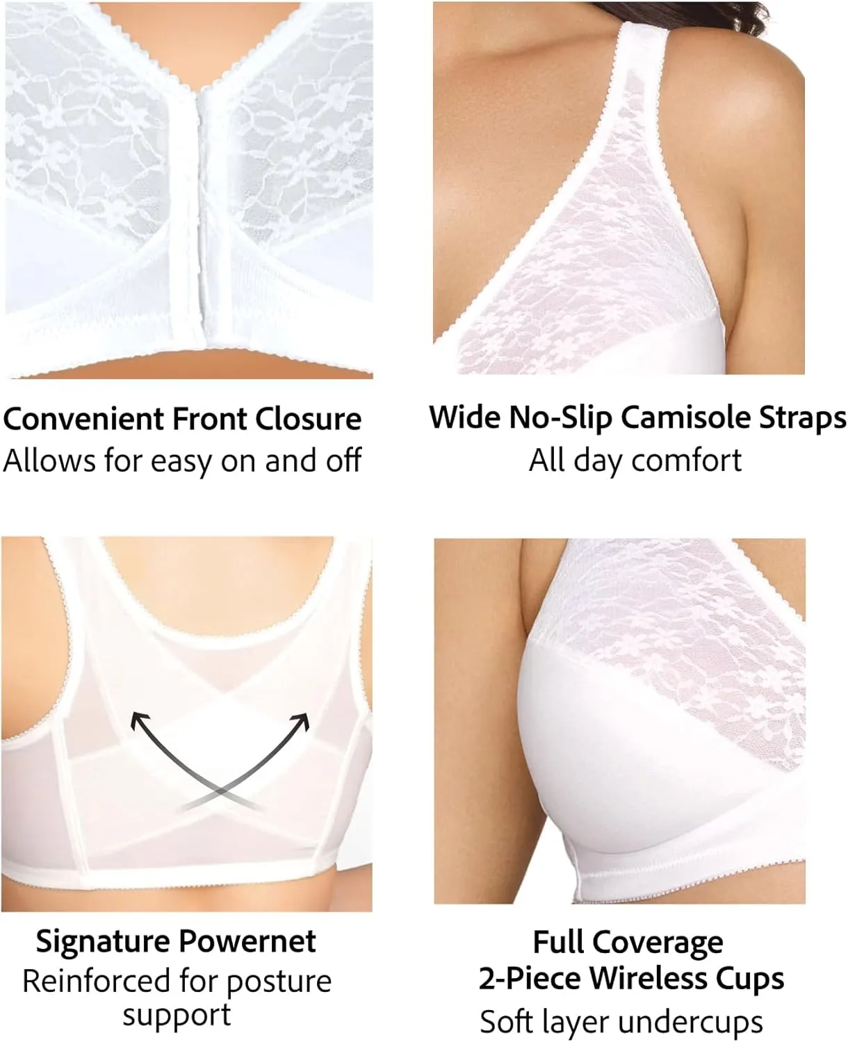 Exquisite Form 5100565 FULLY Lace Wireless Back & Posture Support Bra with Front Closure