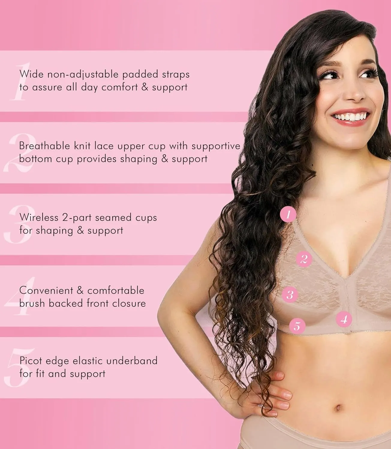 Exquisite Form 5100565 FULLY Lace Wireless Back & Posture Support Bra with Front Closure