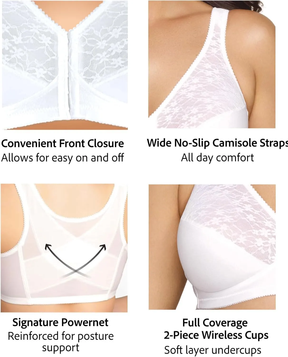 Exquisite Form 5100565 FULLY Lace Wireless Back & Posture Support Bra with Front Closure