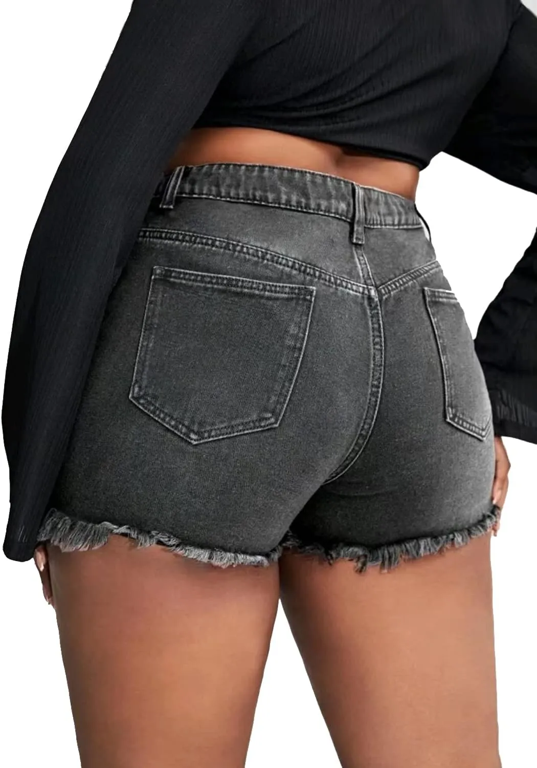GAGELE Plus Size Denim Shorts Women High Waisted Stretch Summer Jean Shorts
