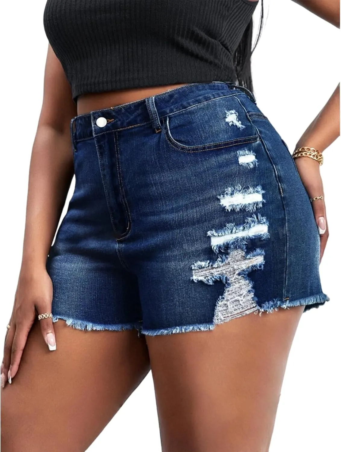 GAGELE Plus Size Denim Shorts Women High Waisted Stretch Summer Jean Shorts